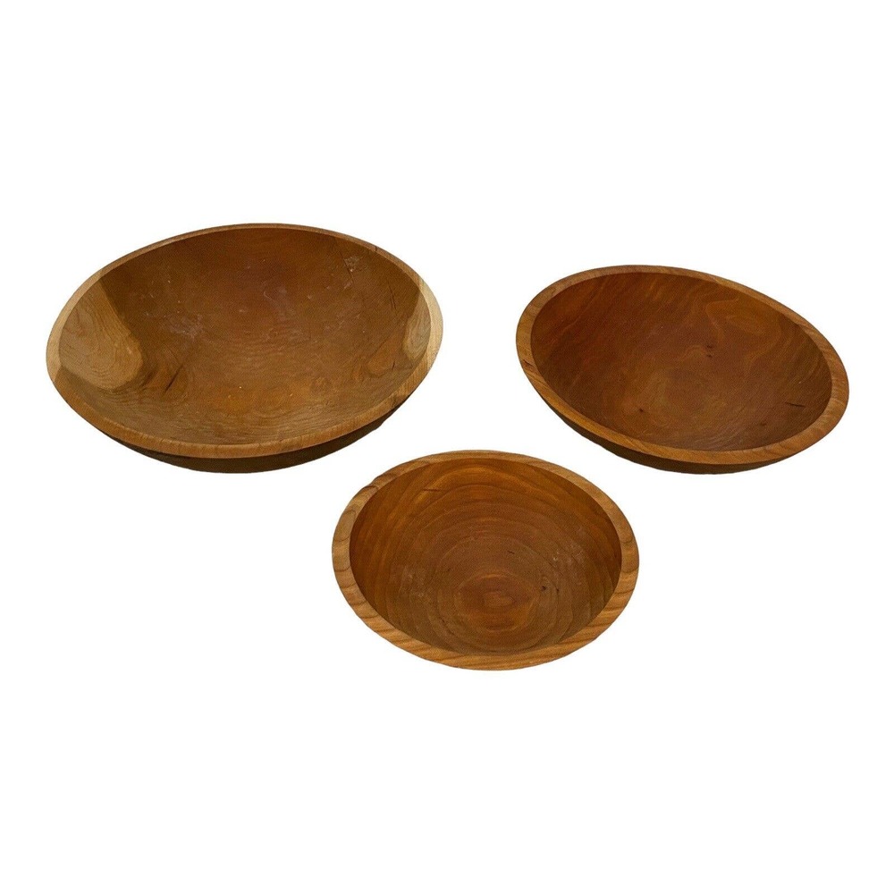 Pair Holland Bowl Mill Light Brown Wooden Kitchenware Off Round Serving Bowls